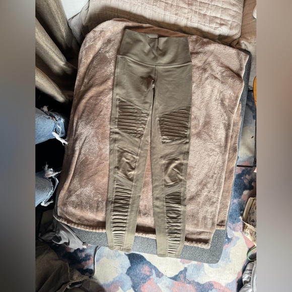 Alo Khaki Green High Waisted Moto Leggings - Picture 3 of 6